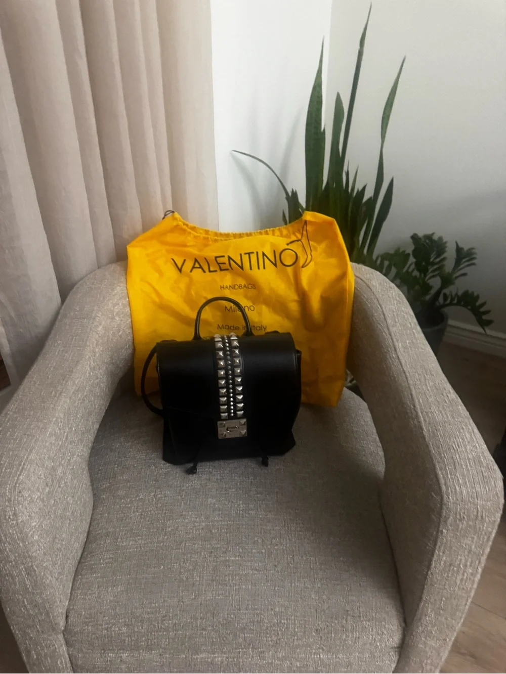 Valentino Mario Black Leather Crossbody with Silver Stud Accent